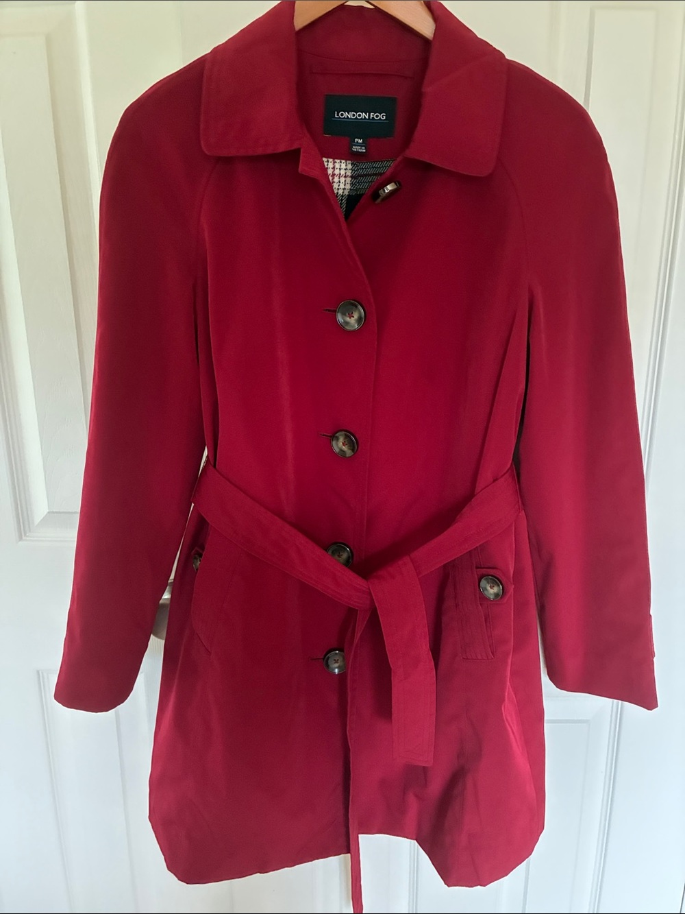 London Fog Dark Red  Trench Coat With Belt- EUC - Size PM